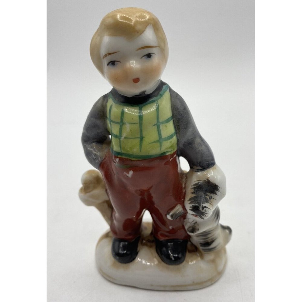 PICO Boy With His Dog Miniature Figurine Made in Occupied Japan 4.5" Tall